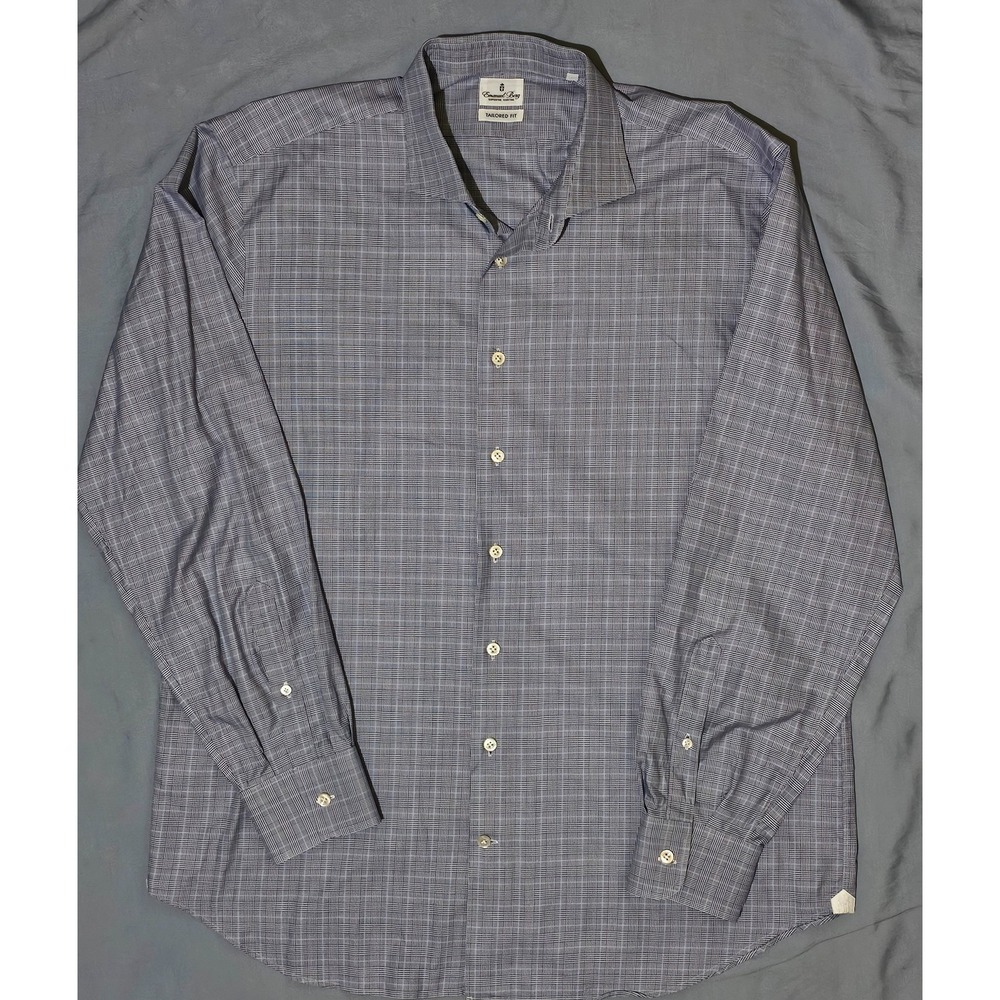 Emanuel Berg Mens Dress Shirt Size XL Blue Luxury Tailored Fit Houndstooth